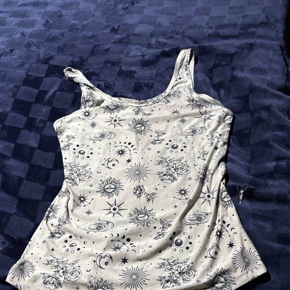 No Boundaries Cream and Black Celestial Tank Top